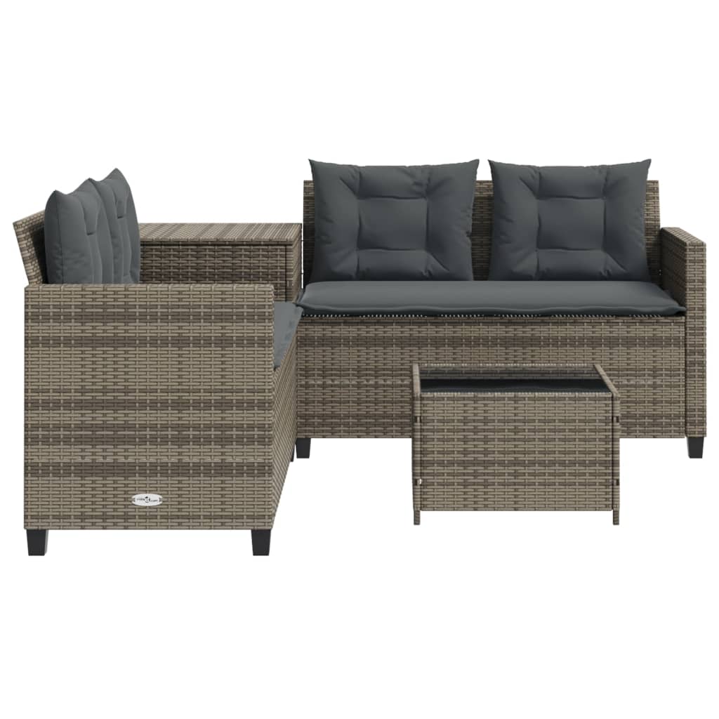 havesofa med bord og hynder L-formet polyrattan grå