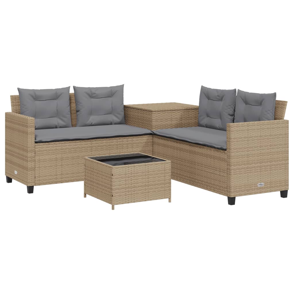 havesofa med bord og hynder L-formet polyrattan beige