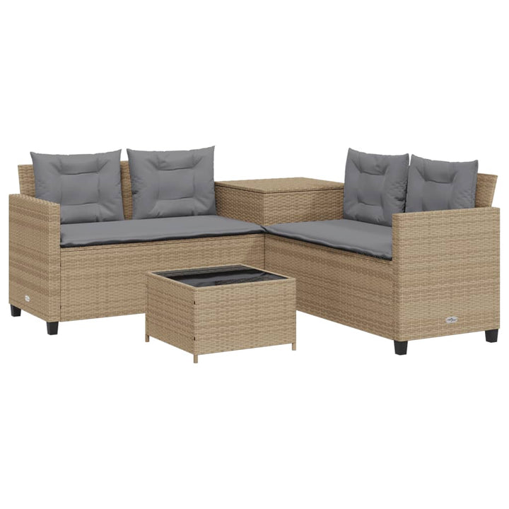 havesofa med bord og hynder L-formet polyrattan beige