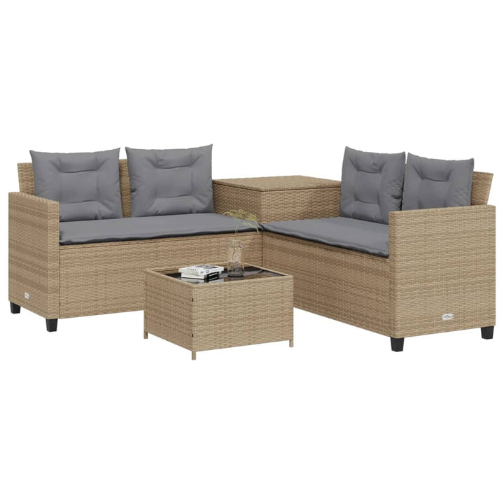 havesofa med bord og hynder L-formet polyrattan beige