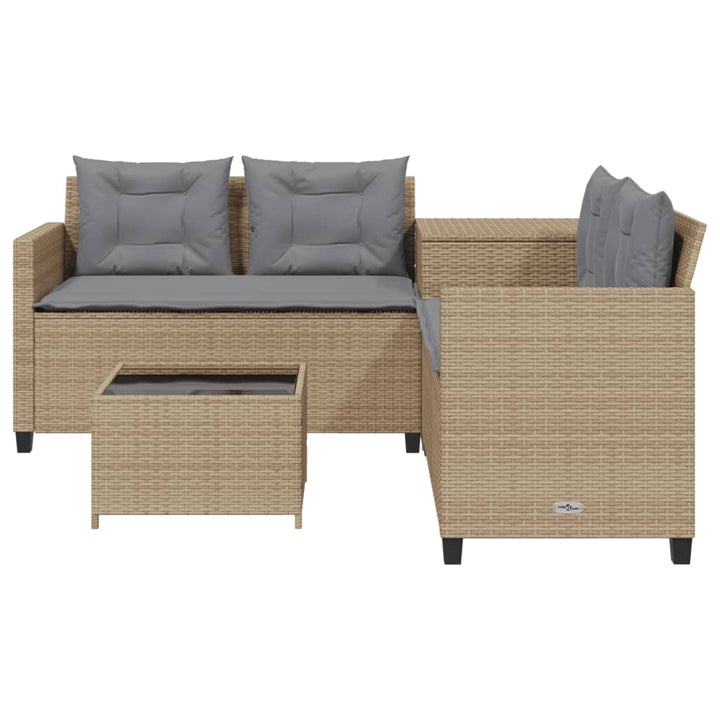 havesofa med bord og hynder L-formet polyrattan beige