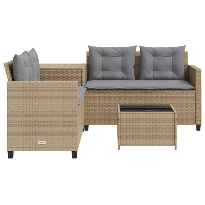 havesofa med bord og hynder L-formet polyrattan beige