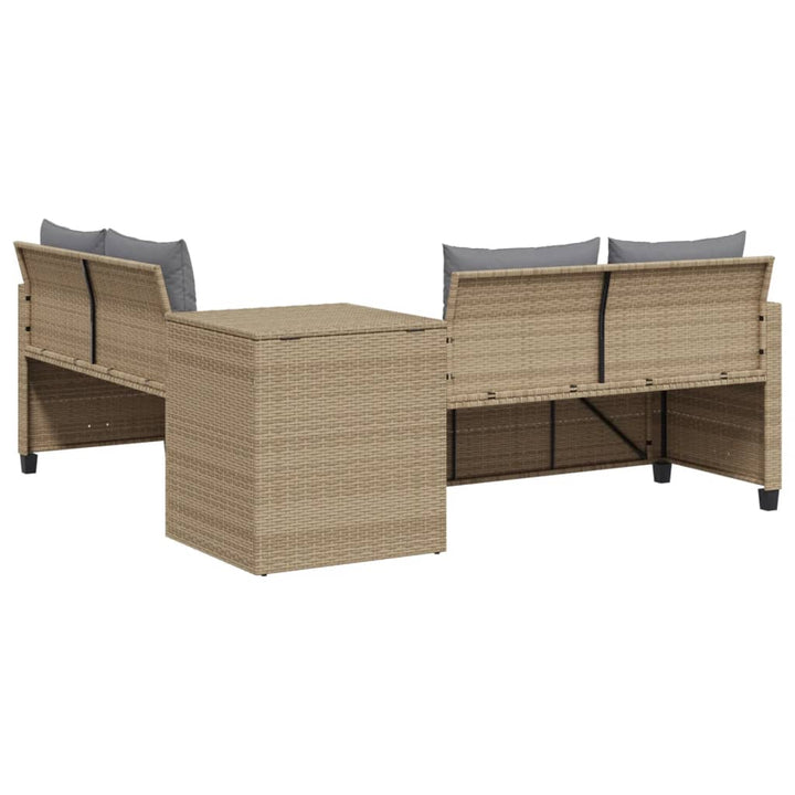 havesofa med bord og hynder L-formet polyrattan beige
