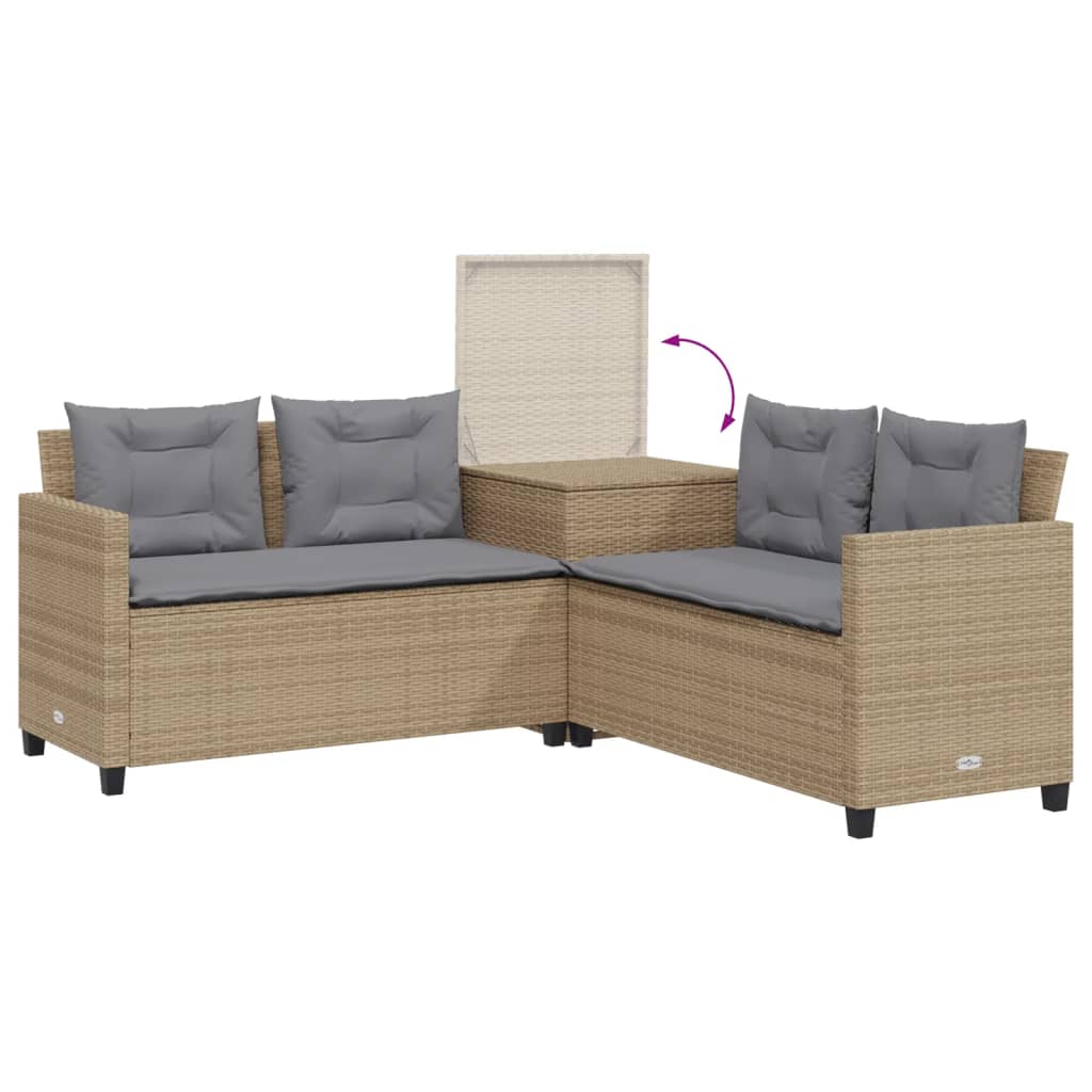 havesofa med bord og hynder L-formet polyrattan beige