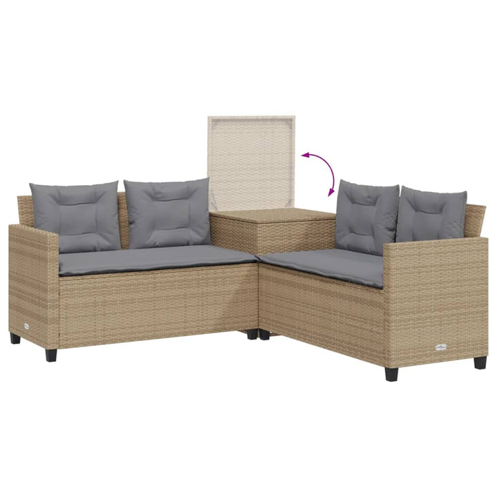 havesofa med bord og hynder L-formet polyrattan beige