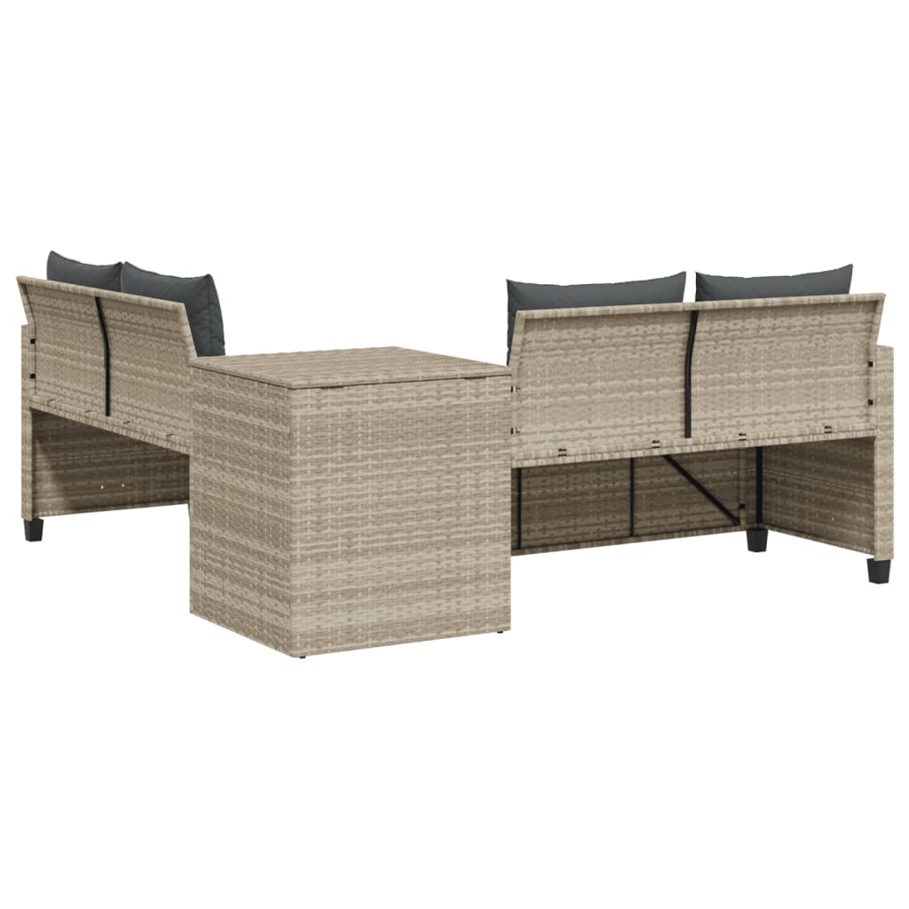 havesofa med bord og hynder L-formet polyrattan lysegrå