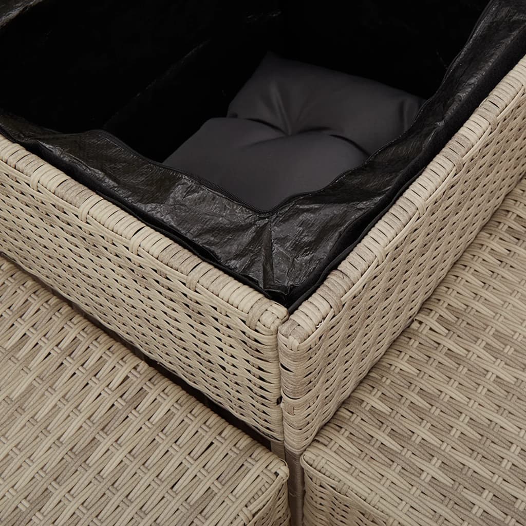 havesofa med bord og hynder L-formet polyrattan lysegrå