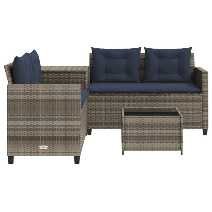 havesofa med bord og hynder L-formet grå polyrattan