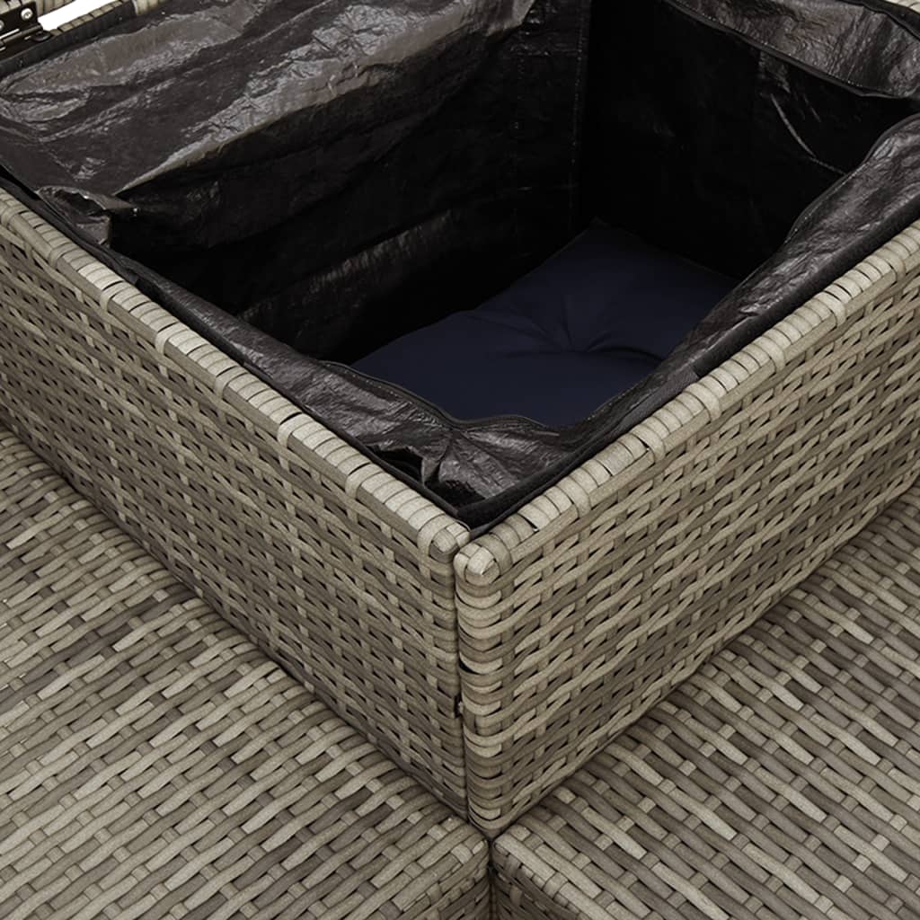 havesofa med bord og hynder L-formet grå polyrattan
