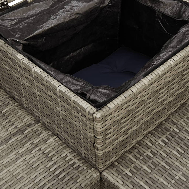 havesofa med bord og hynder L-formet grå polyrattan