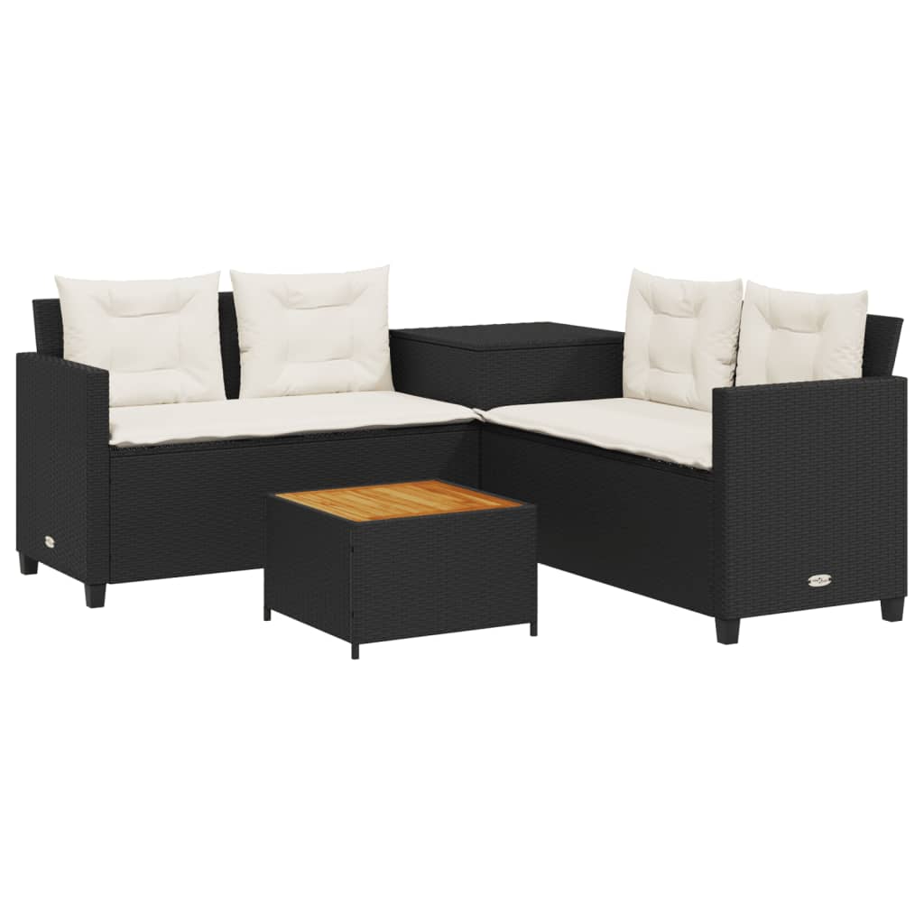 havesofa med bord og hynder L-formet polyrattan sort