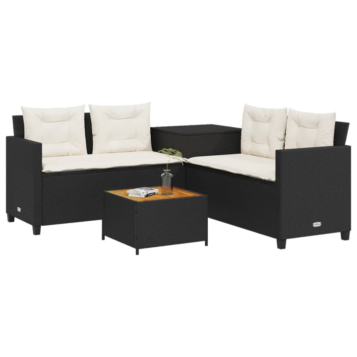 havesofa med bord og hynder L-formet polyrattan sort