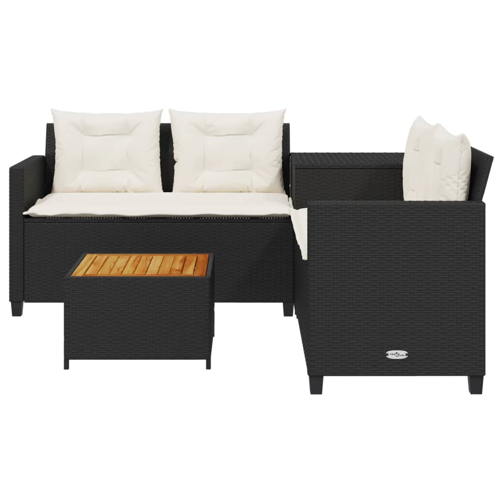 havesofa med bord og hynder L-formet polyrattan sort