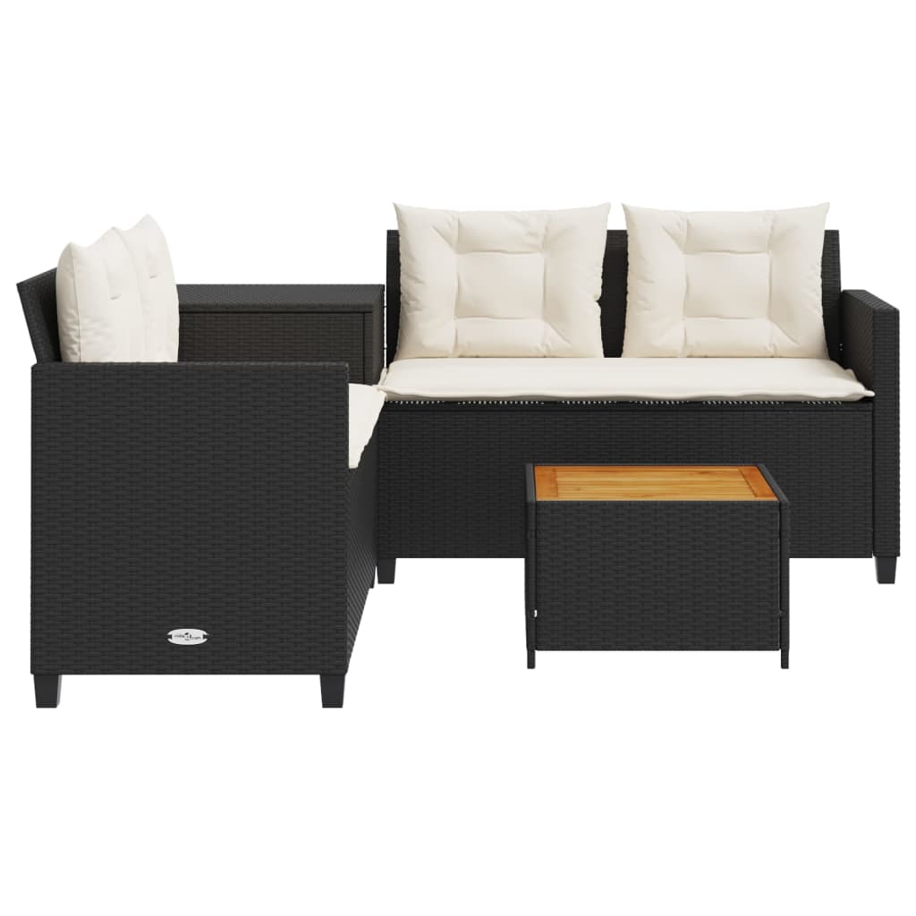 havesofa med bord og hynder L-formet polyrattan sort