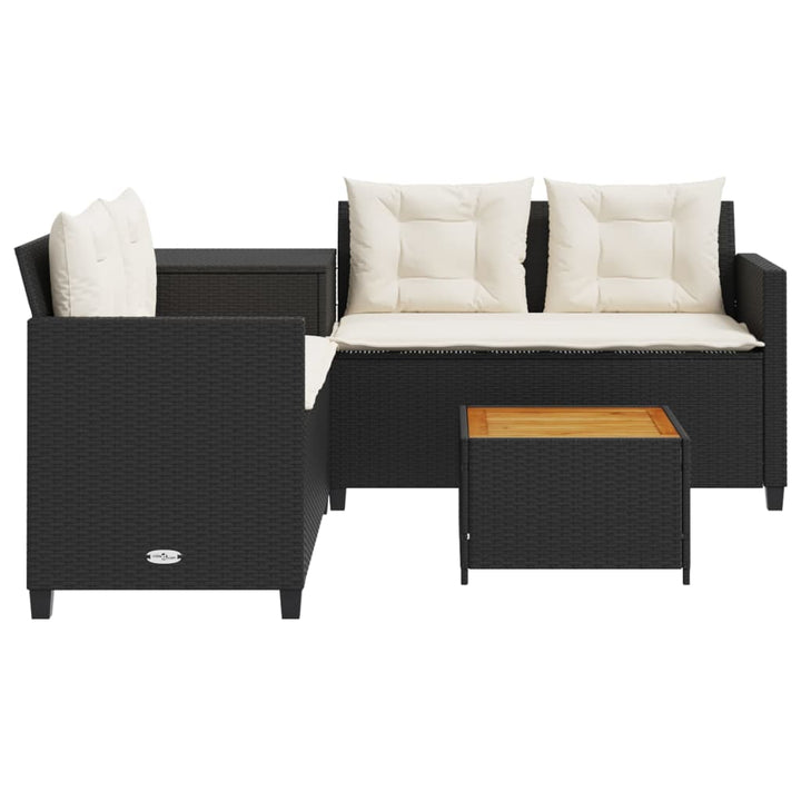 havesofa med bord og hynder L-formet polyrattan sort