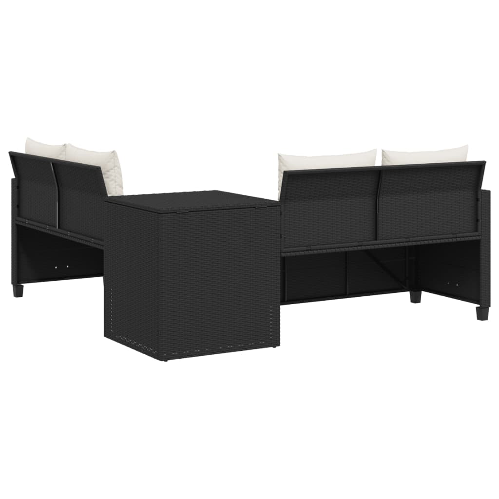 havesofa med bord og hynder L-formet polyrattan sort