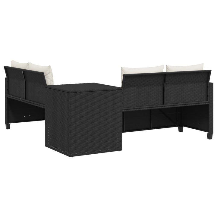 havesofa med bord og hynder L-formet polyrattan sort