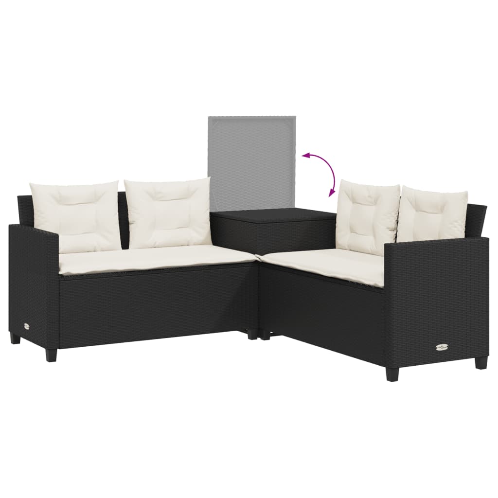 havesofa med bord og hynder L-formet polyrattan sort