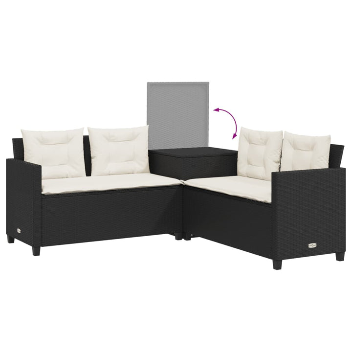 havesofa med bord og hynder L-formet polyrattan sort