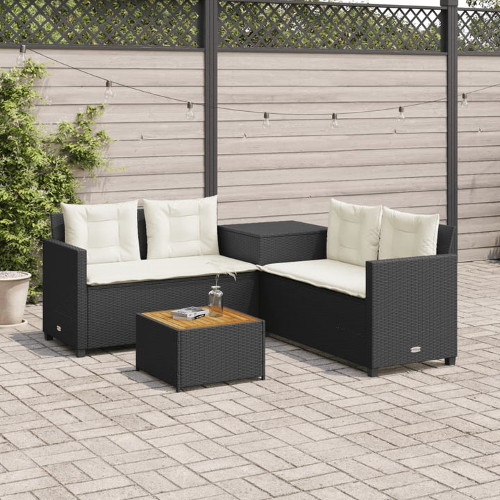 havesofa med bord og hynder L-formet polyrattan sort