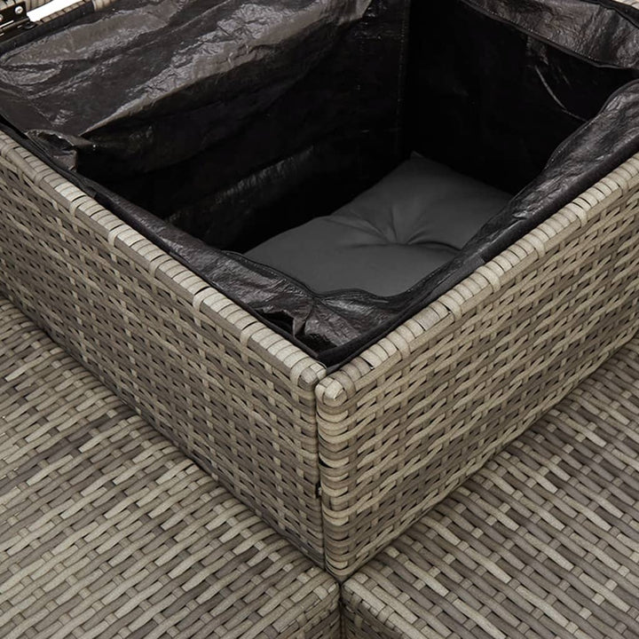 havesofa med bord og hynder L-formet polyrattan grå