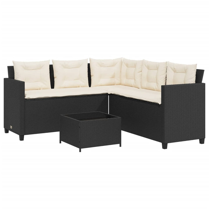 havesofa med bord og hynder L-formet polyrattan sort