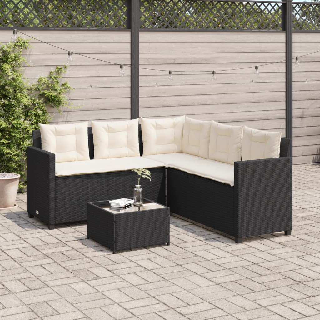 havesofa med bord og hynder L-formet polyrattan sort