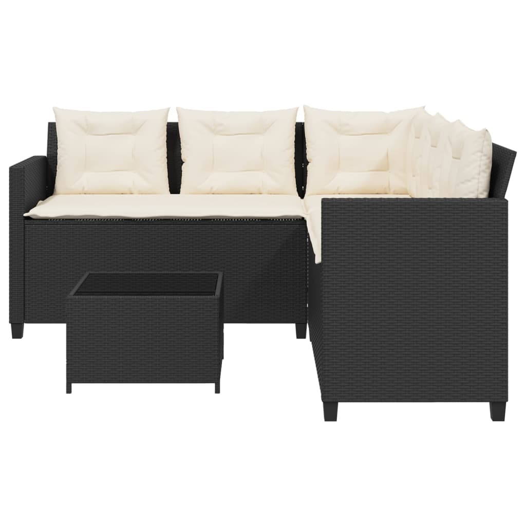 havesofa med bord og hynder L-formet polyrattan sort