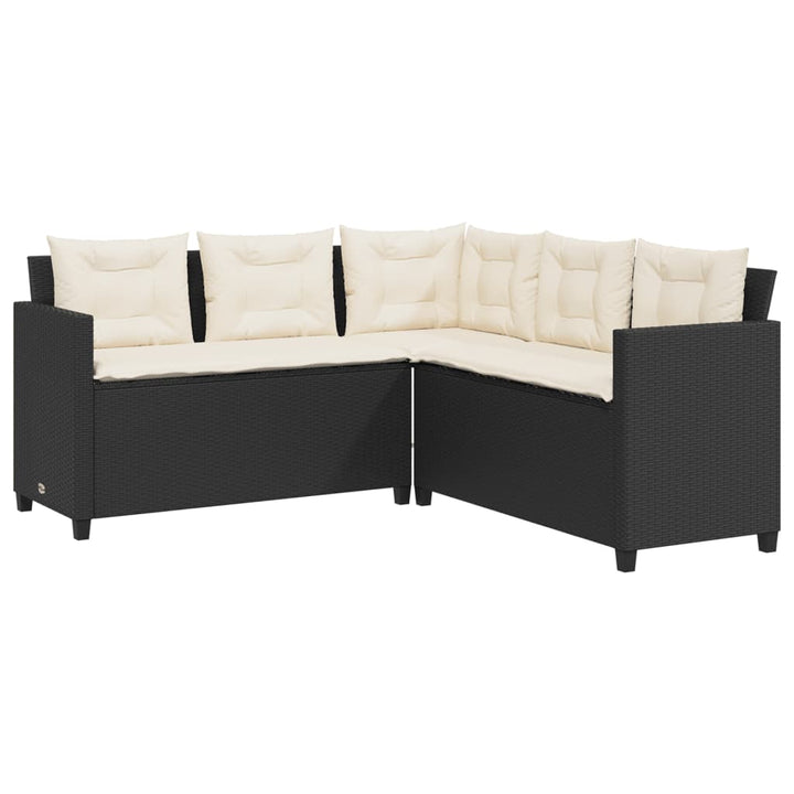 havesofa med bord og hynder L-formet polyrattan sort