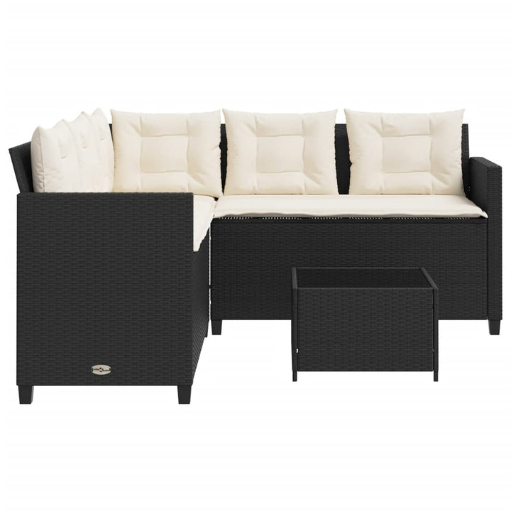 havesofa med bord og hynder L-formet polyrattan sort