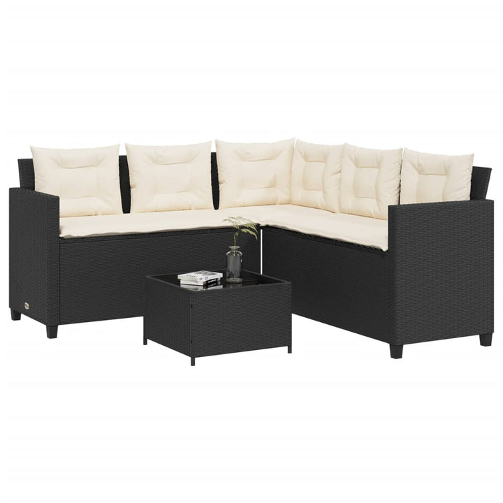 havesofa med bord og hynder L-formet polyrattan sort