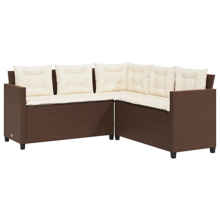 havesofa med bord og hynder L-formet polyrattan brun