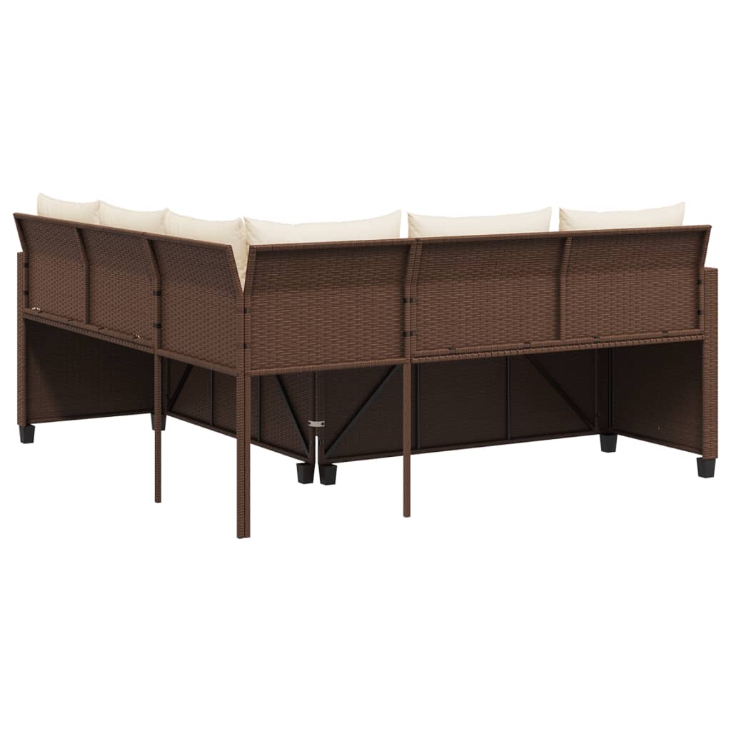 havesofa med bord og hynder L-formet polyrattan brun