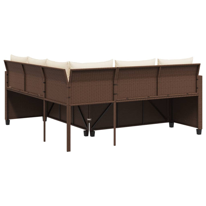 havesofa med bord og hynder L-formet polyrattan brun