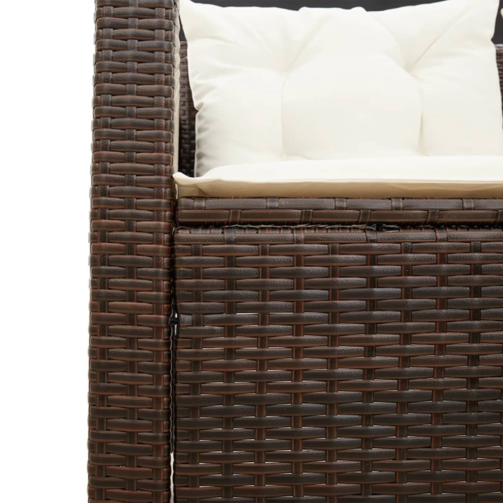 havesofa med bord og hynder L-formet polyrattan brun