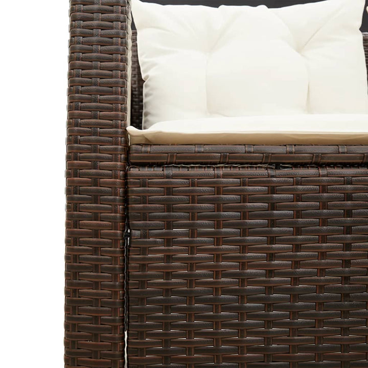 havesofa med bord og hynder L-formet polyrattan brun