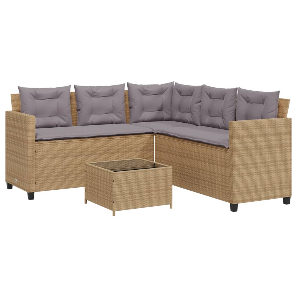 havesofa med bord og hynder L-formet polyrattan beige