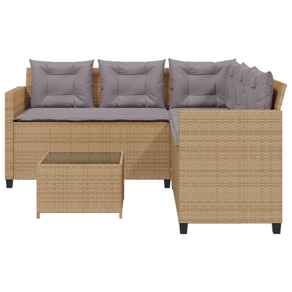 havesofa med bord og hynder L-formet polyrattan beige