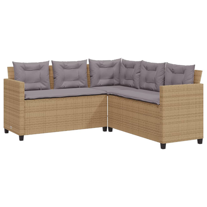 havesofa med bord og hynder L-formet polyrattan beige