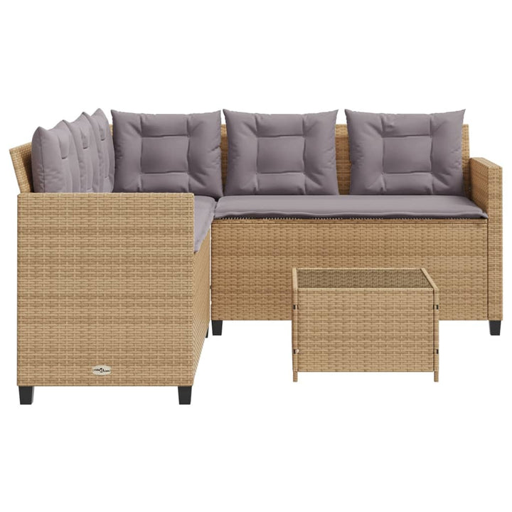 havesofa med bord og hynder L-formet polyrattan beige