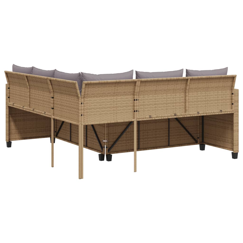 havesofa med bord og hynder L-formet polyrattan beige