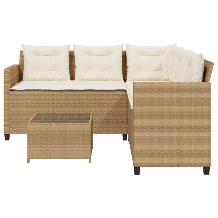 havesofa med bord og hynder L-formet polyrattan beige