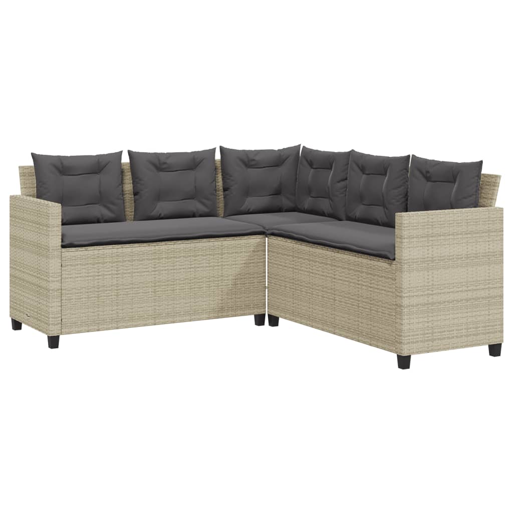havesofa med bord og hynder L-formet polyrattan lysegrå