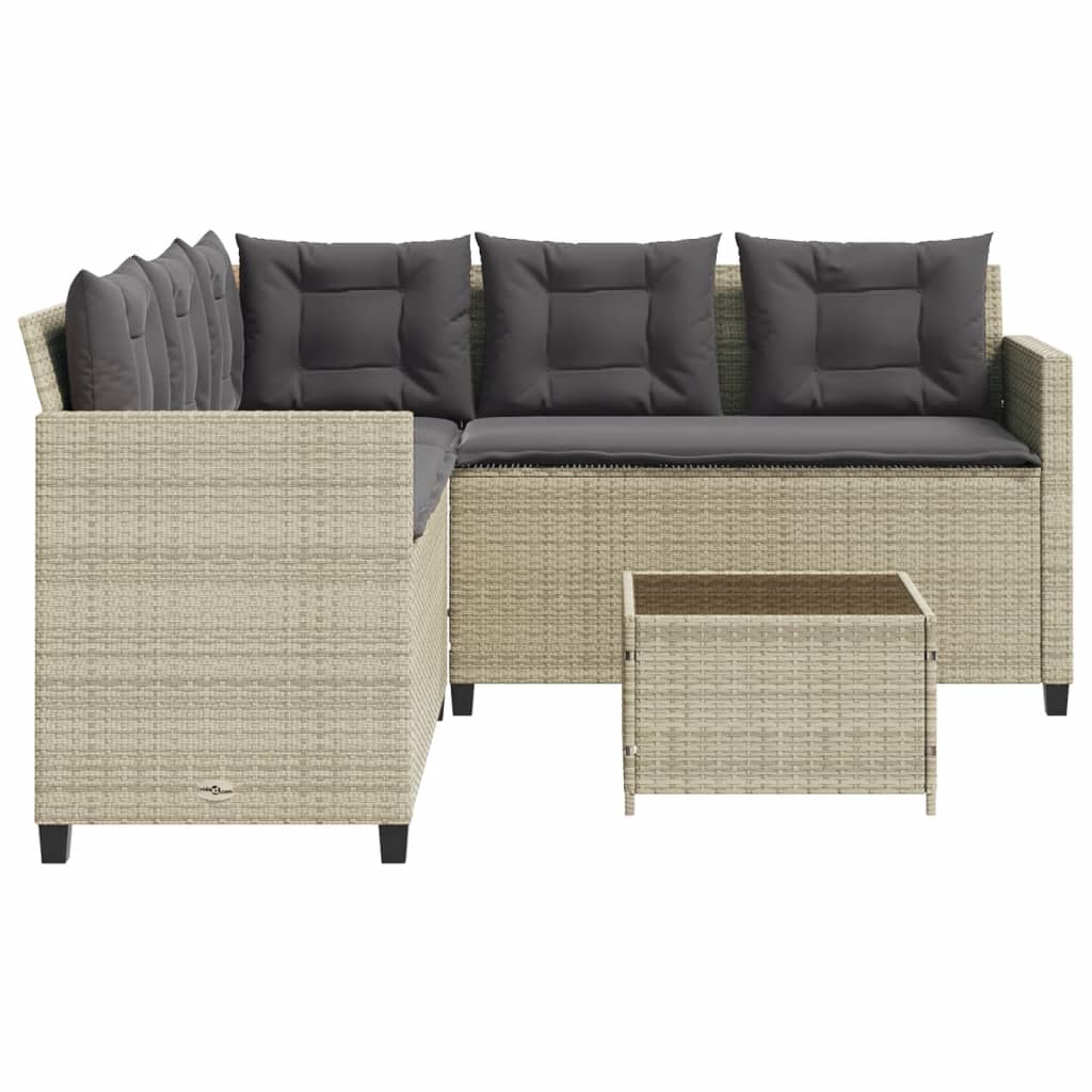 havesofa med bord og hynder L-formet polyrattan lysegrå