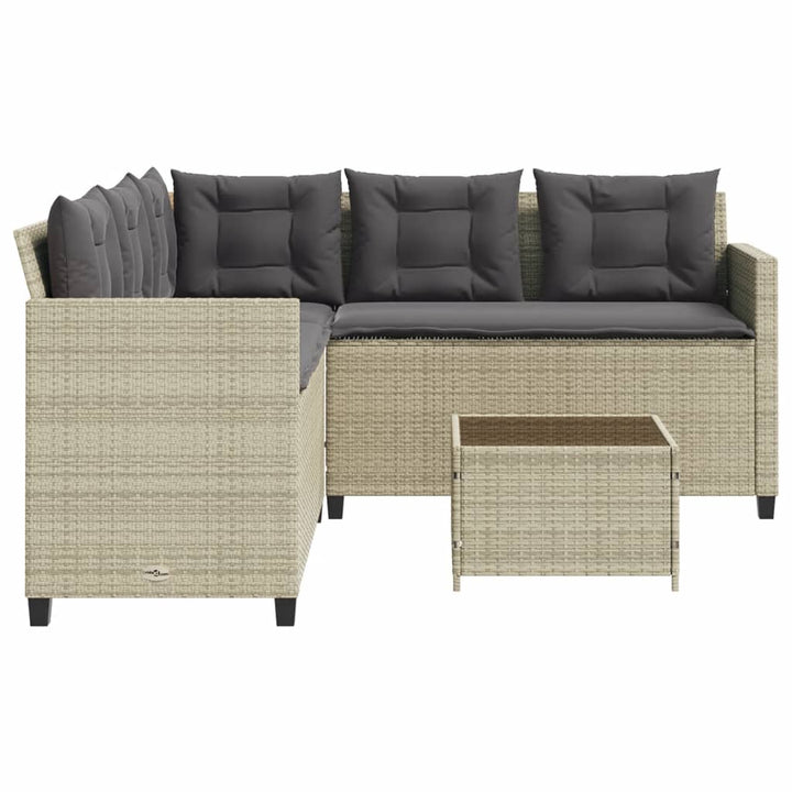 havesofa med bord og hynder L-formet polyrattan lysegrå