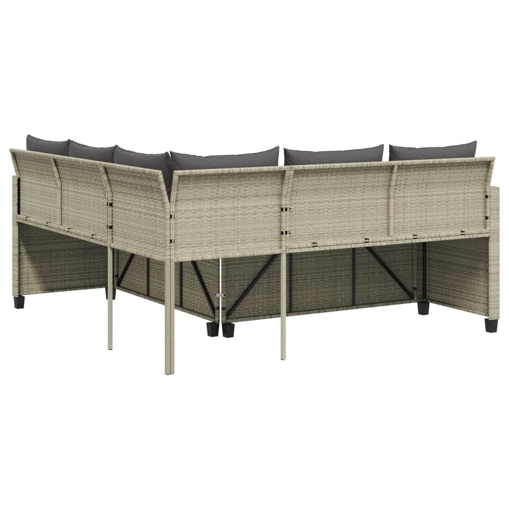 havesofa med bord og hynder L-formet polyrattan lysegrå