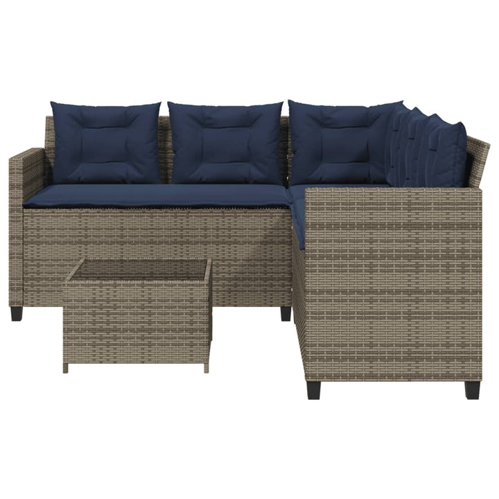 havesofa med bord og hynder L-formet grå polyrattan