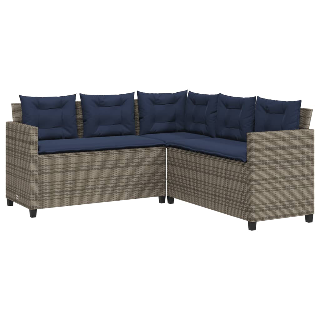 havesofa med bord og hynder L-formet grå polyrattan
