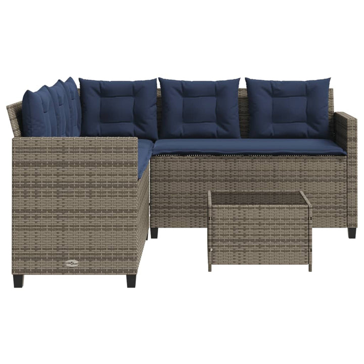 havesofa med bord og hynder L-formet grå polyrattan