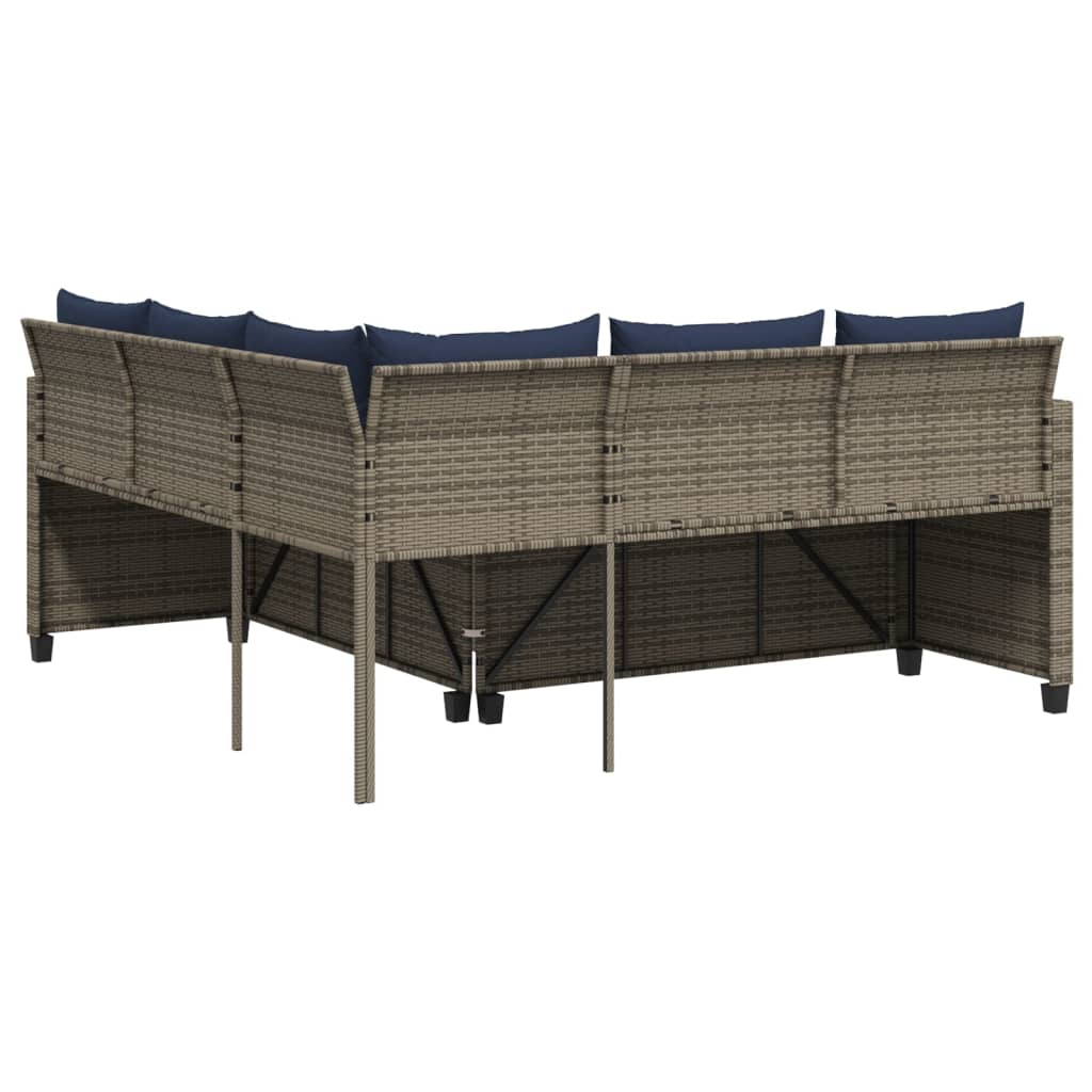 havesofa med bord og hynder L-formet grå polyrattan